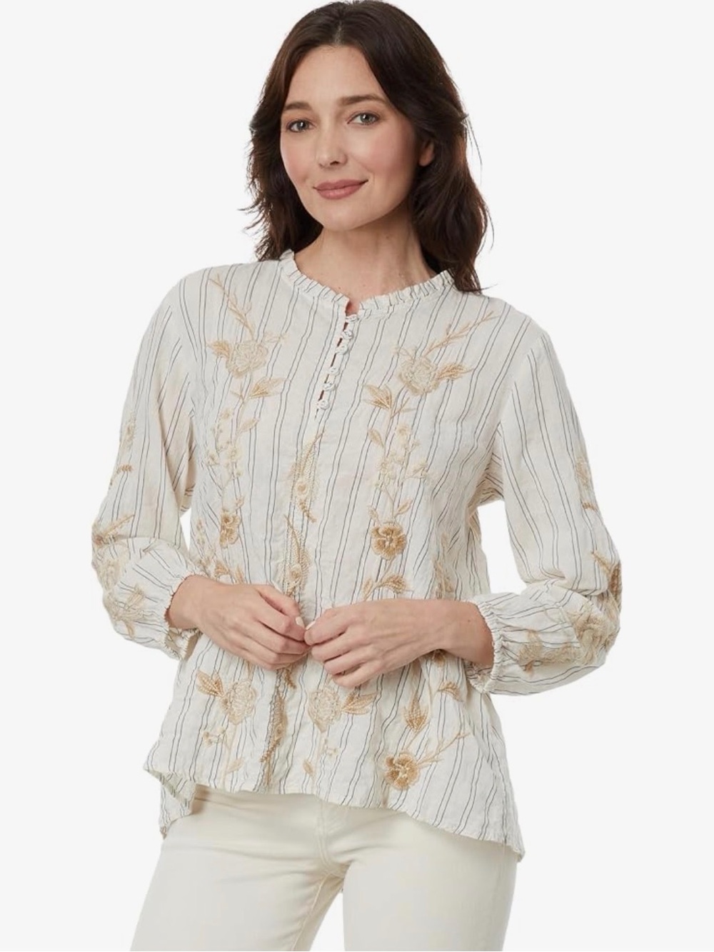 Johnny Was Calipso Button Neck Field Blouse L